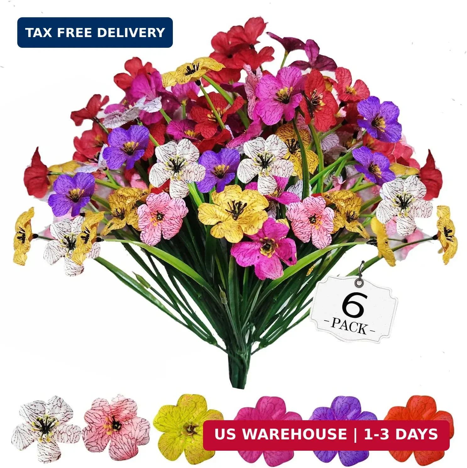 6Bundles Artificial Flowers for Outdoor,No Fade Fake Plastic Flowers Faux Plants