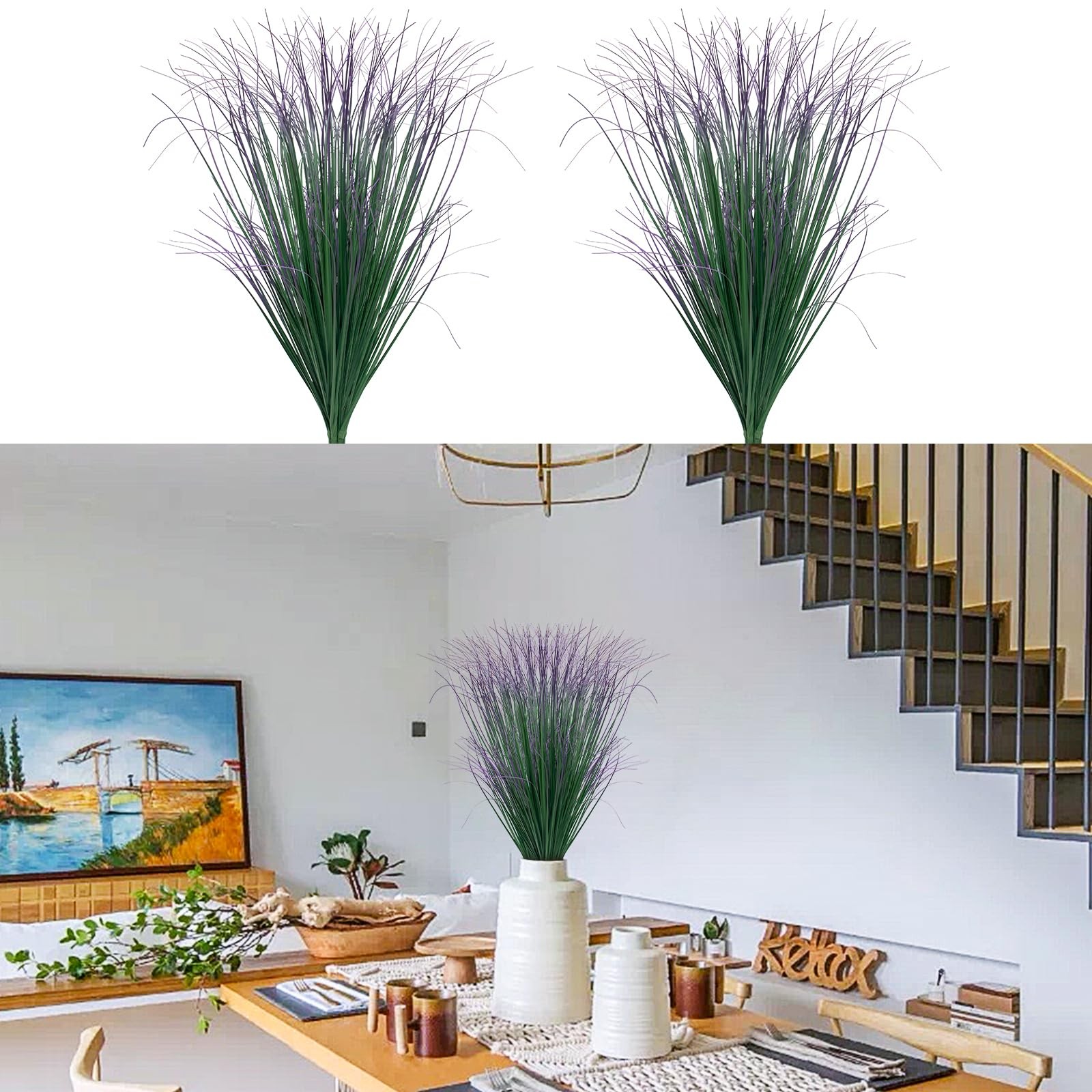 LUZOGA 8 Bundles Artificial Grass Plants Outdoor Tall Faux Shrubs Greenery St…