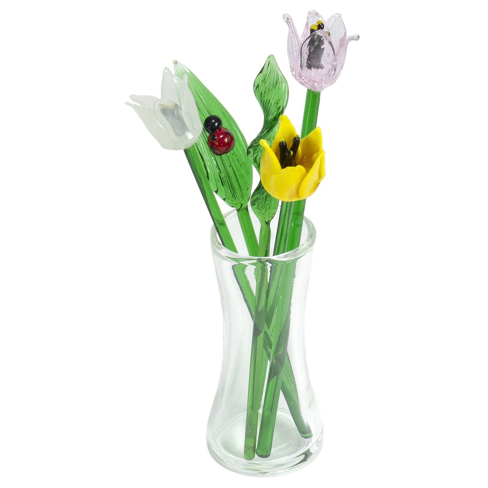 Decorative Glass Lovely Flower Bouquet with Vase, Gift Boxed – Spring Tulips
