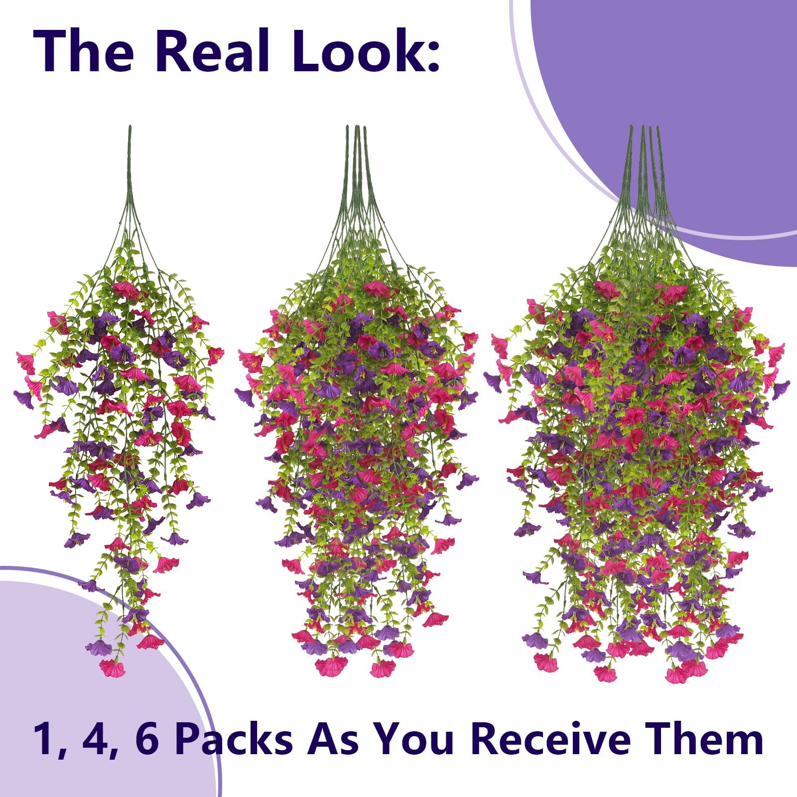 4 Bundles Artificial Hanging Flowers for Outdoors, UV Resistant Fake Morning …