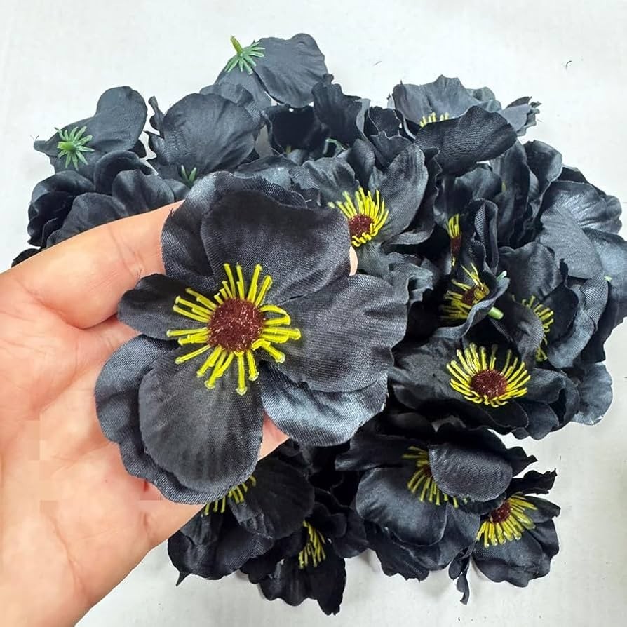 Artificial Silk Poppy Anemone Decorative Fake Flower Heads 7cm Black 90-Pieces