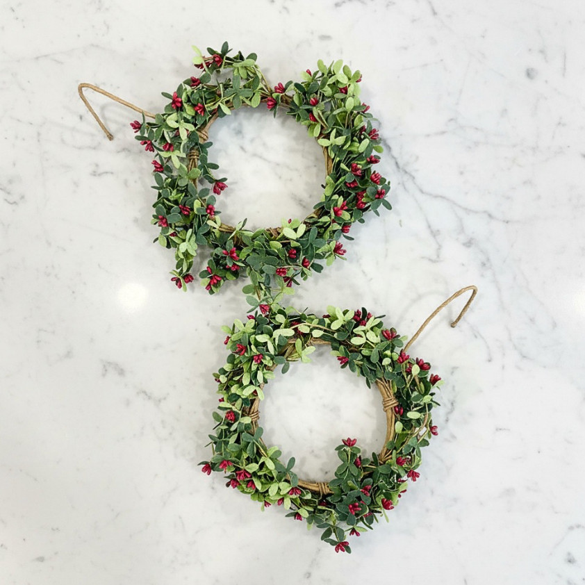 Set of 2 Red Berry Wreaths Red Pip Berries & Dark Green EVA Leaves 12″ Wide