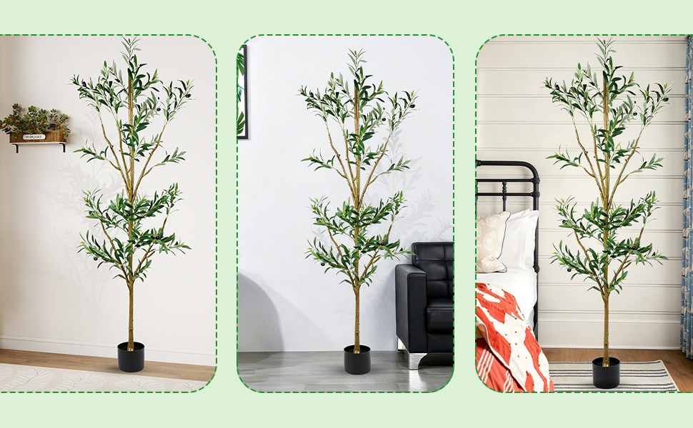 6FT Tall Olive Trees Artificial Indoor Faux Olive Tree Natural Wood Trunk Décor