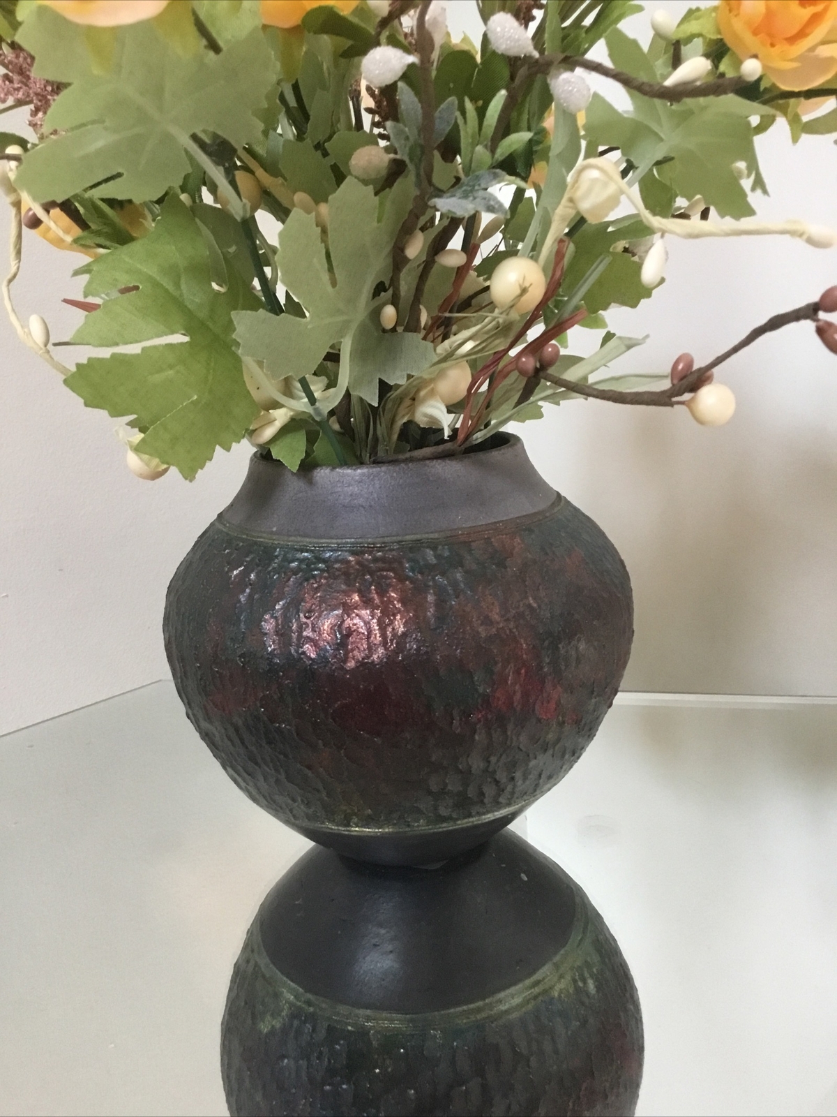 Artificial Floral ARRANGEMENT Flower Yellow Decor Vase 11 Inches tall