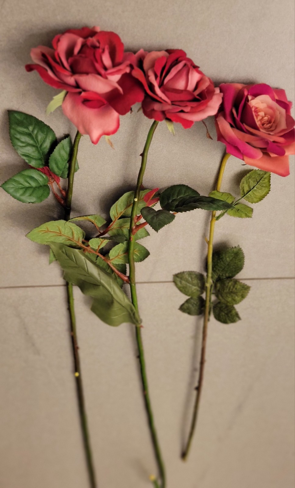 Vintage Plastic & Silk Faux Flowers Lot Of 21 Variety Roses 27″ Shades Fushsia