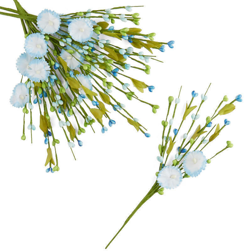 Factory Direct Craft Blue and Green Poly Silk Flower and Pip Berry Floral S