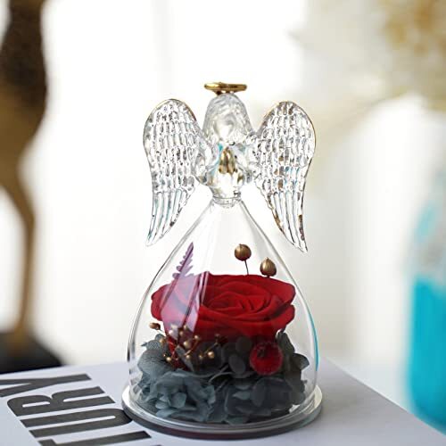 Angel Rose Birthday Gifts for Women Preserved Rose in Glass Angel Figurines G…