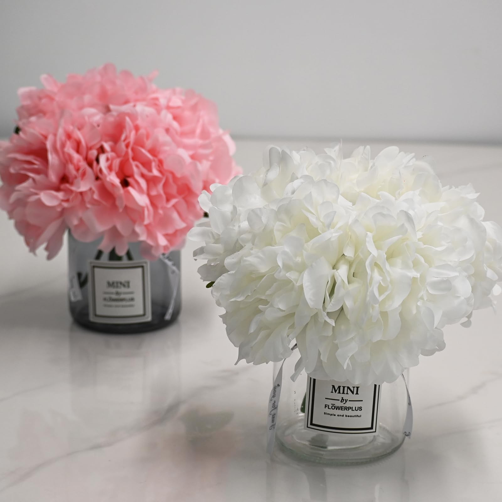 Faux Silk Peony Artificial Flowers Glass Vase Set Wedding Home Table Decor