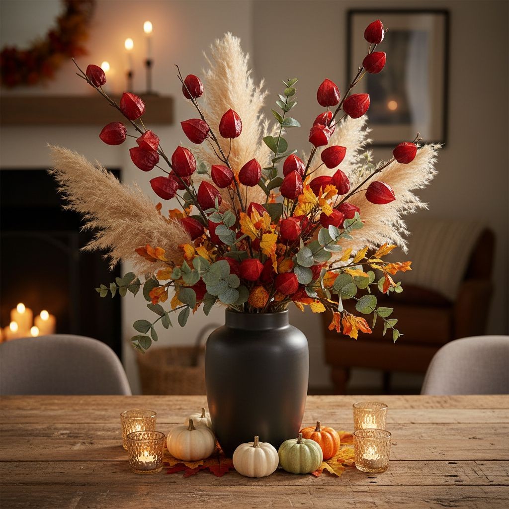 Red Burgundy Chinese Lantern Stems Faux Fall Branches Artificial Physalis 36 Inc