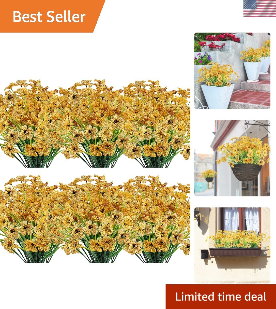 20 Bundles UV Resistant Yellow Artificial Flowers for -Round Home Decor