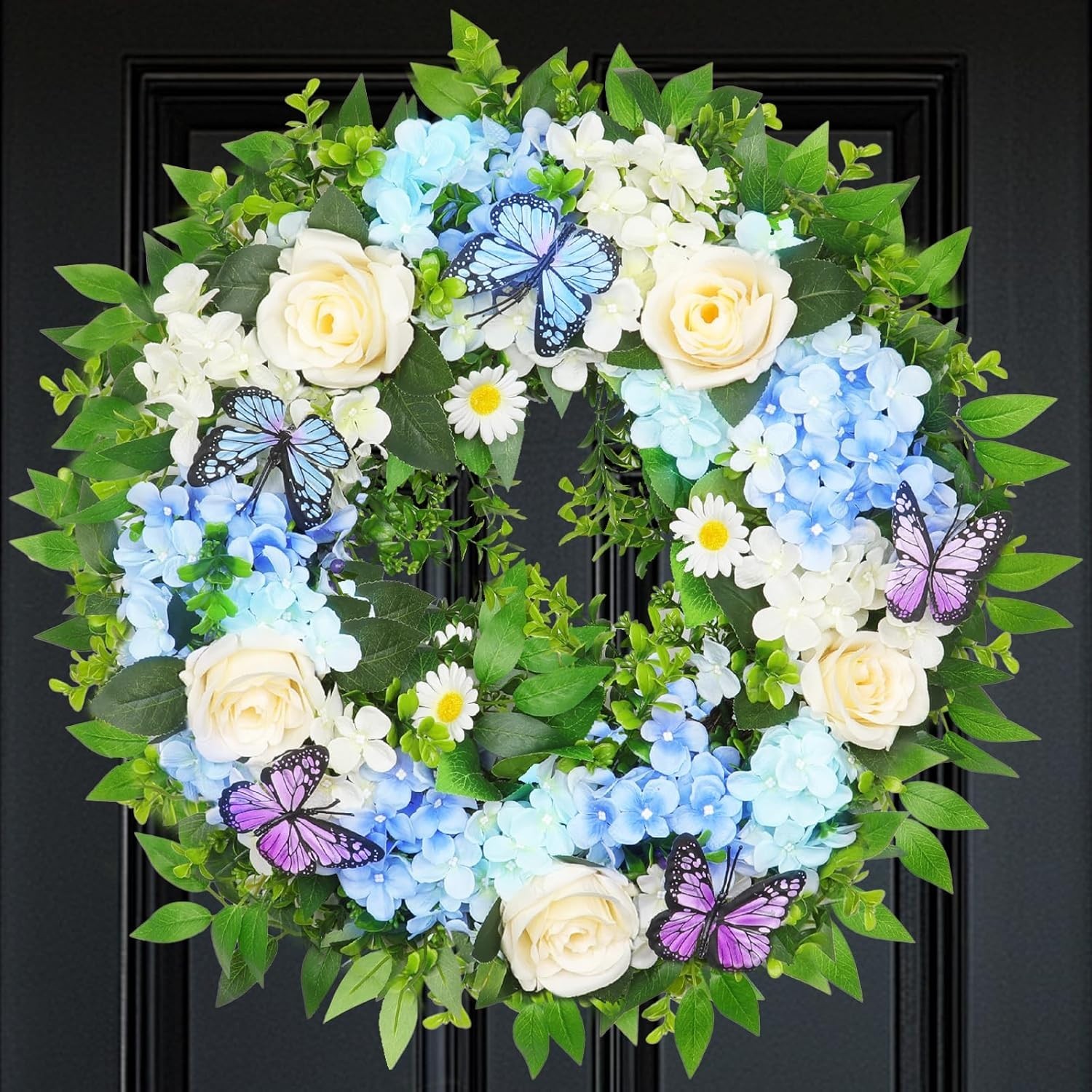 Elegant Lighted Hydrangea & Butterfly Wreath for All Seasons