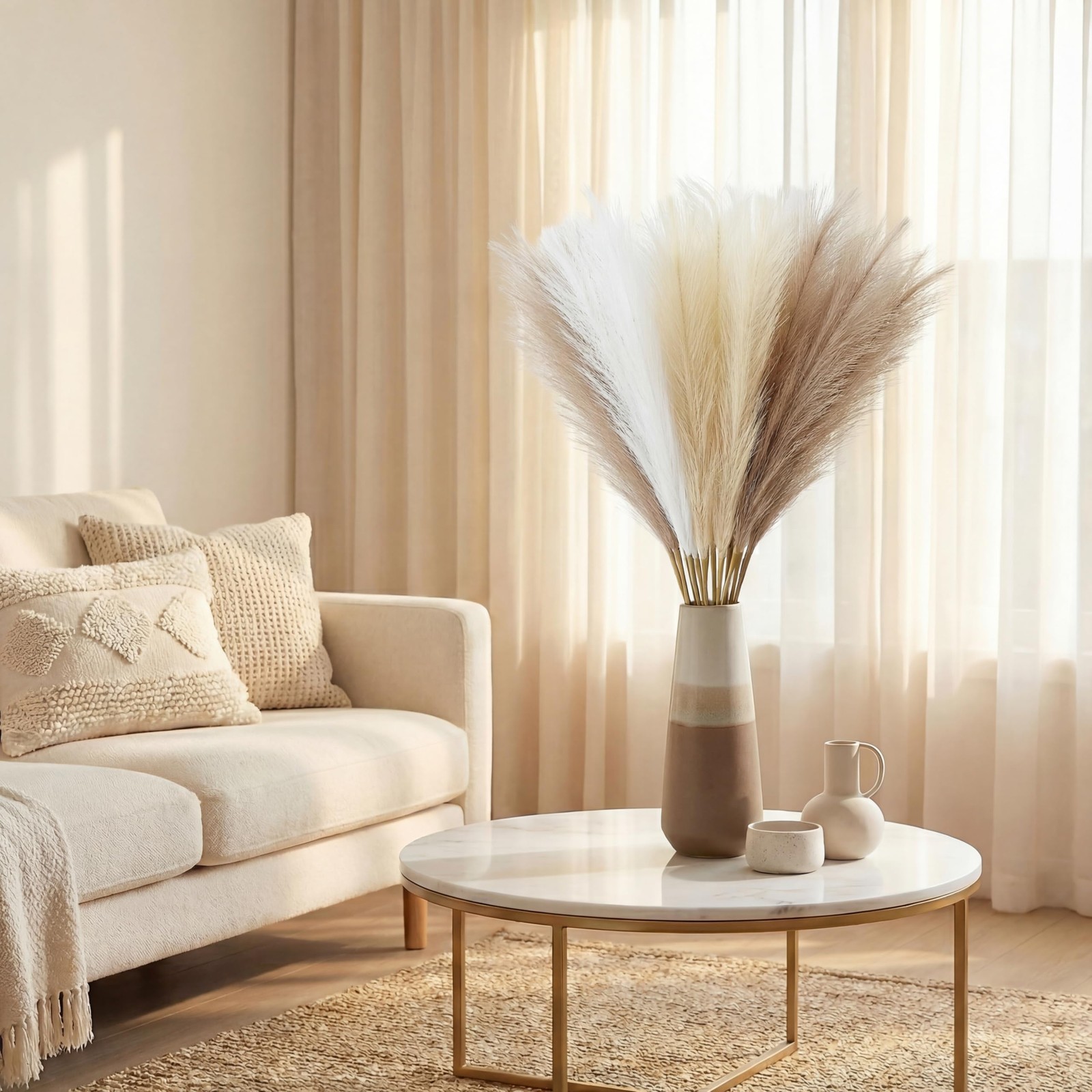 Cong He Pampas Grass Decor 21.7 Inch White Beige Brown, Brown