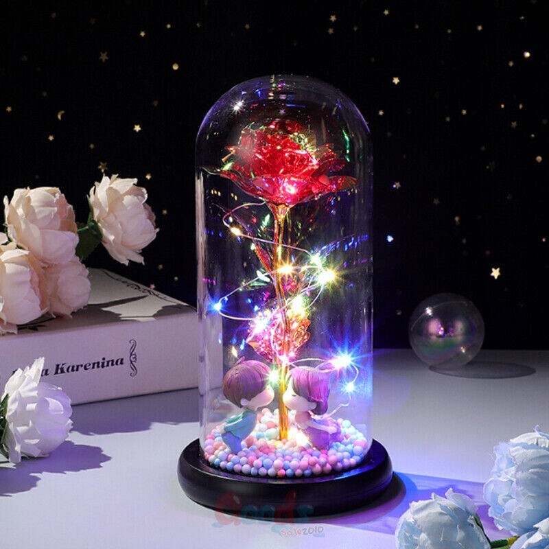 Crystal Galaxy Enchanted Forever LED In Glass Dome Rose Valentine’s Day Gifts