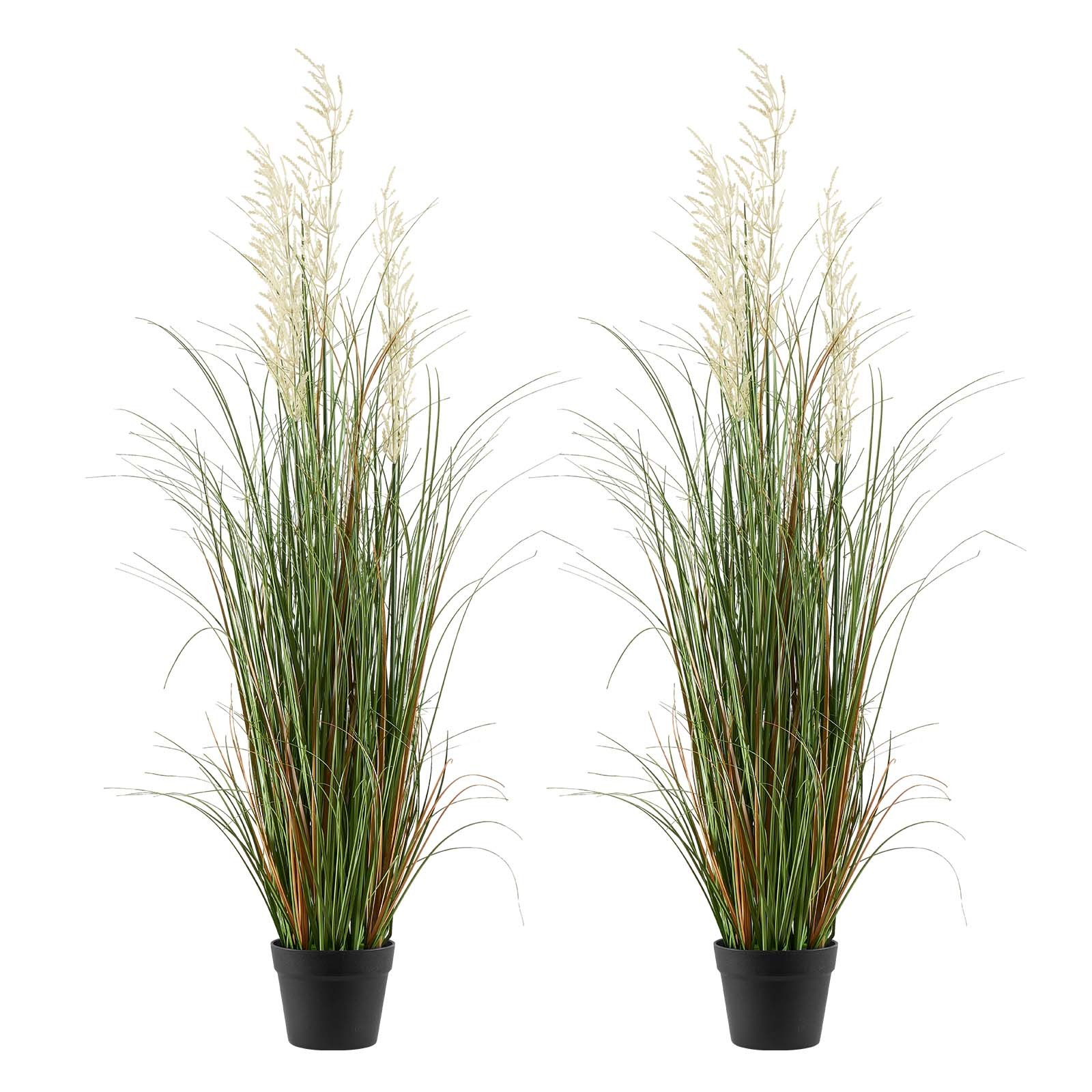 Uimoso Artificial Grass Plant 47-Inch Reed Flower Grass in Pot, Set of 2, Green