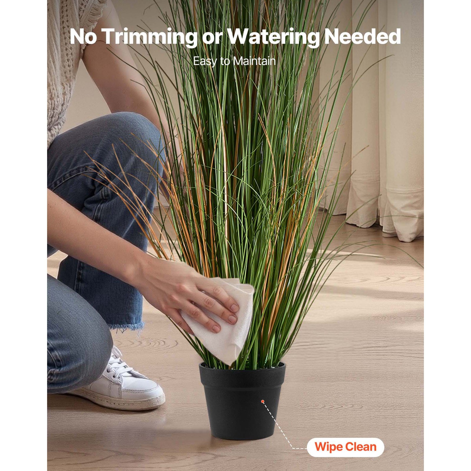 Uimoso Artificial Grass Plant 47-Inch Reed Flower Grass in Pot, Set of 2, Green