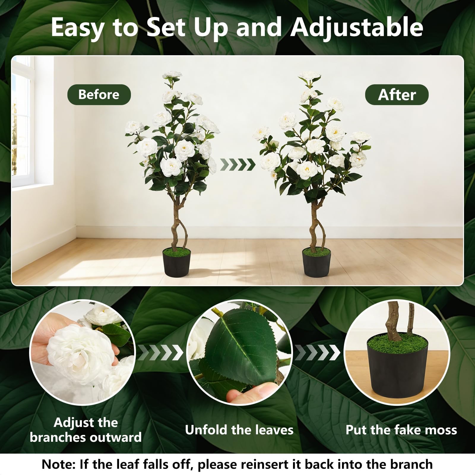 Best Artificial Camellia Tree 2 Pack, 42” Faux Plant in Pot with 24 Blooming