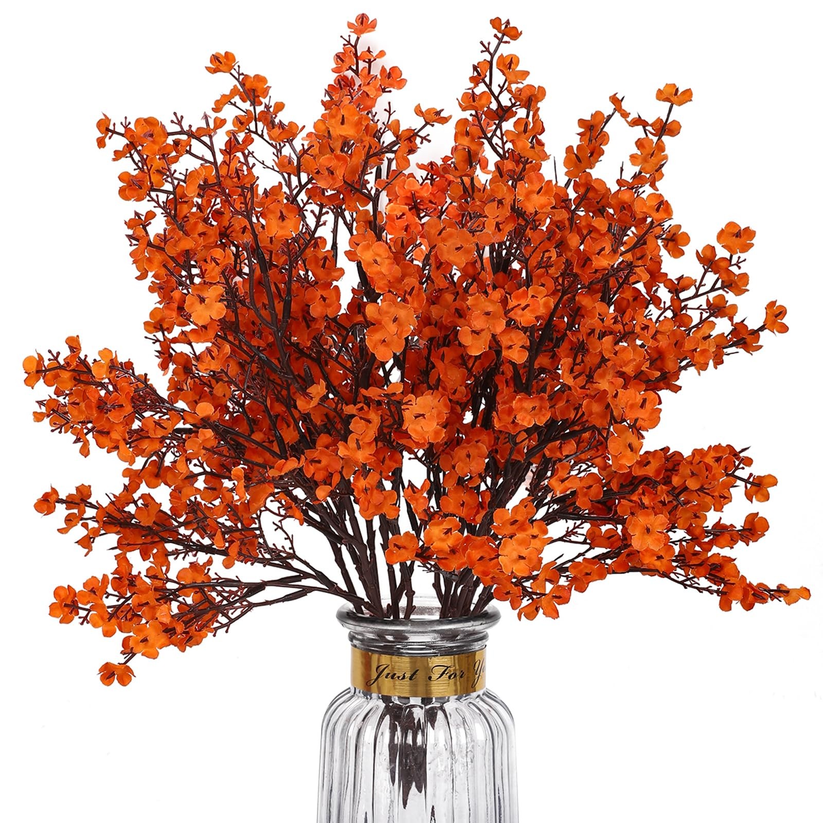 8Pcs Babys Breath Artificial Fake Fall Flowers, Real Touch Orange Plants Silk…