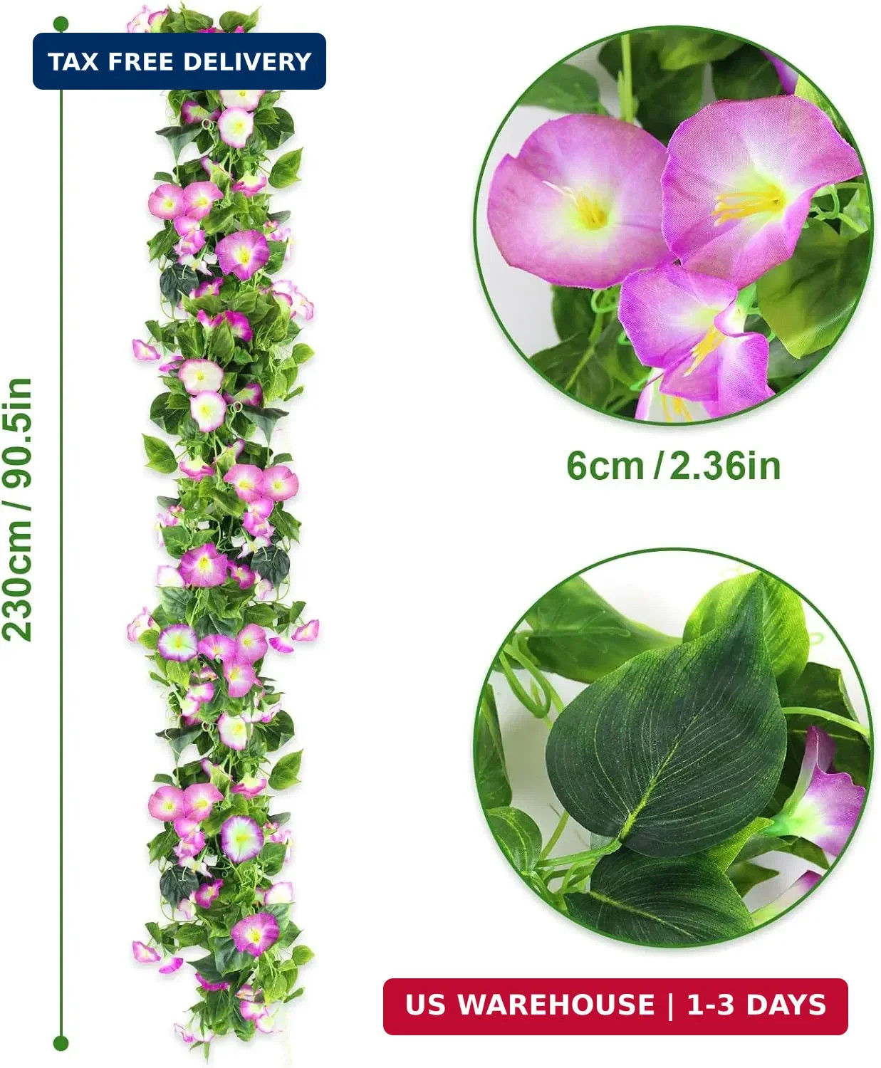 AirSun Artificial Morning Glory Flower Vines, 2pcs 15Feet Hanging Plants Silk Ga