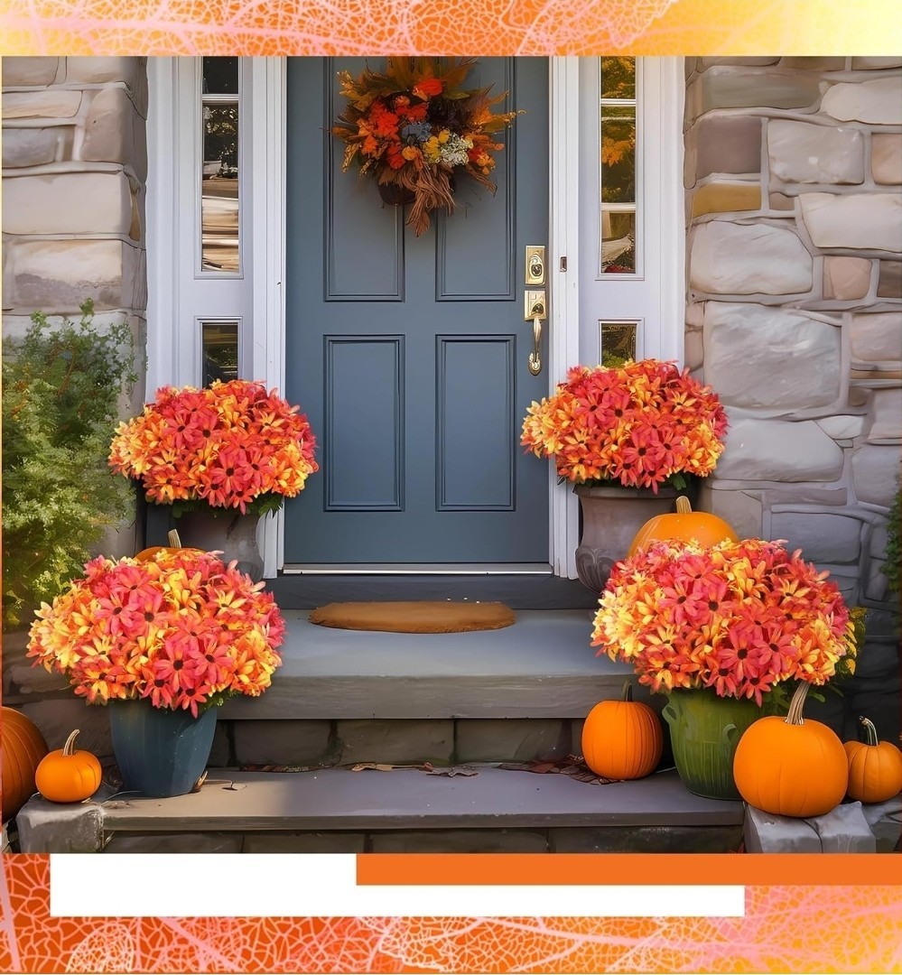 12 Pcs Artificial Fall Flowers for Decoration Bright Faux Mums for Outdoor…