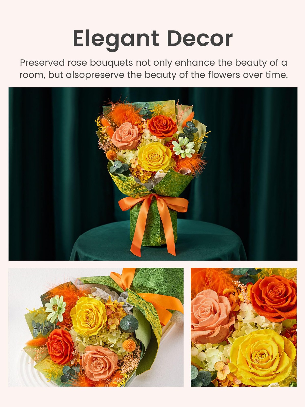 Forever Flowers Bouquet Preserved Roses Yellow Small Gift For Women Wife Mom