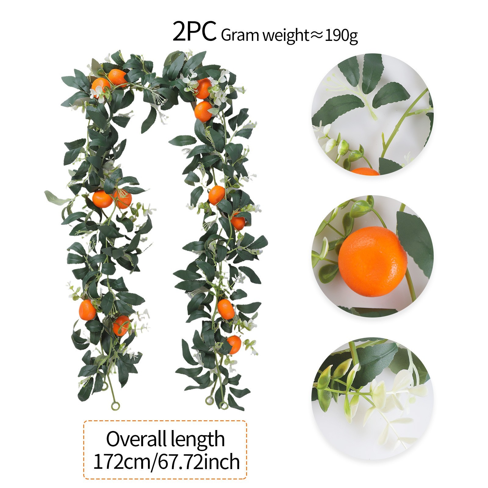 67.7 Inch Decor Garland Orange Fruits White Flowers Green Leaves Indoor Use
