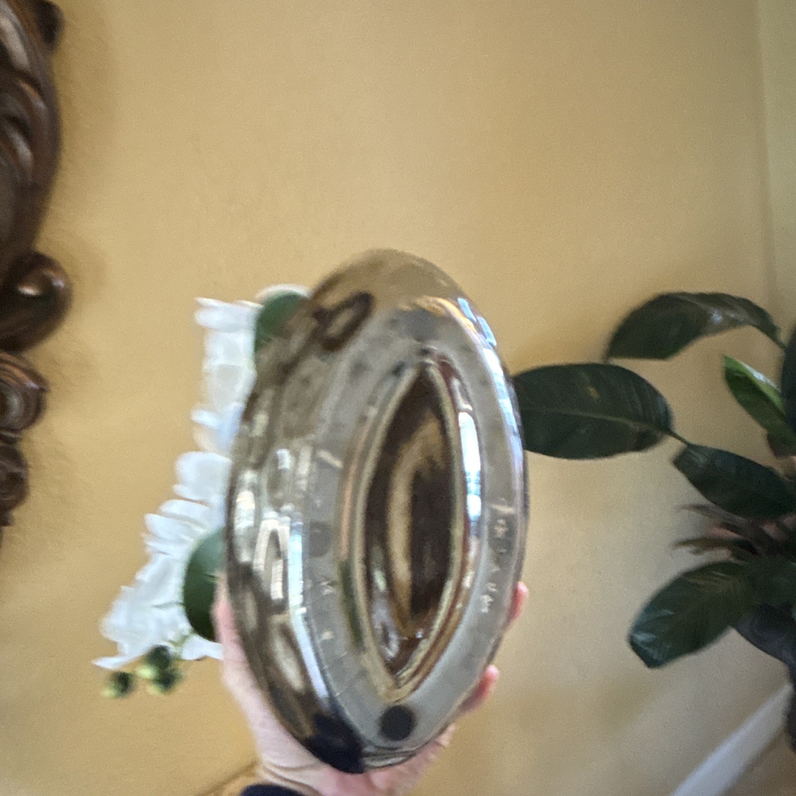 Artificial White & Green Orchid Flower Arrangement in Silver Vase Centerpiece