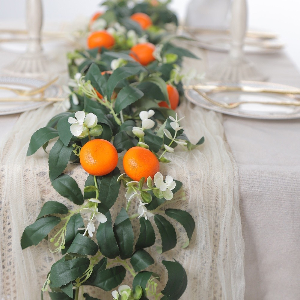 67.7 Inch Decor Garland Orange Fruits White Flowers Green Leaves Indoor Use