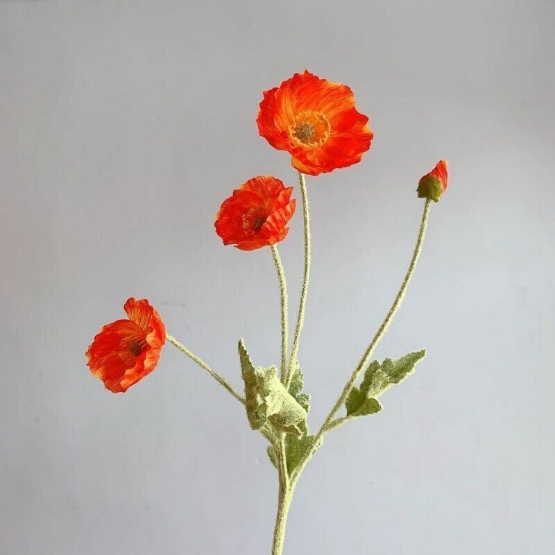 Artificial Poppies Flower Gorgeous Silk Papaver Rhoeas Flocking Stem Home Decors