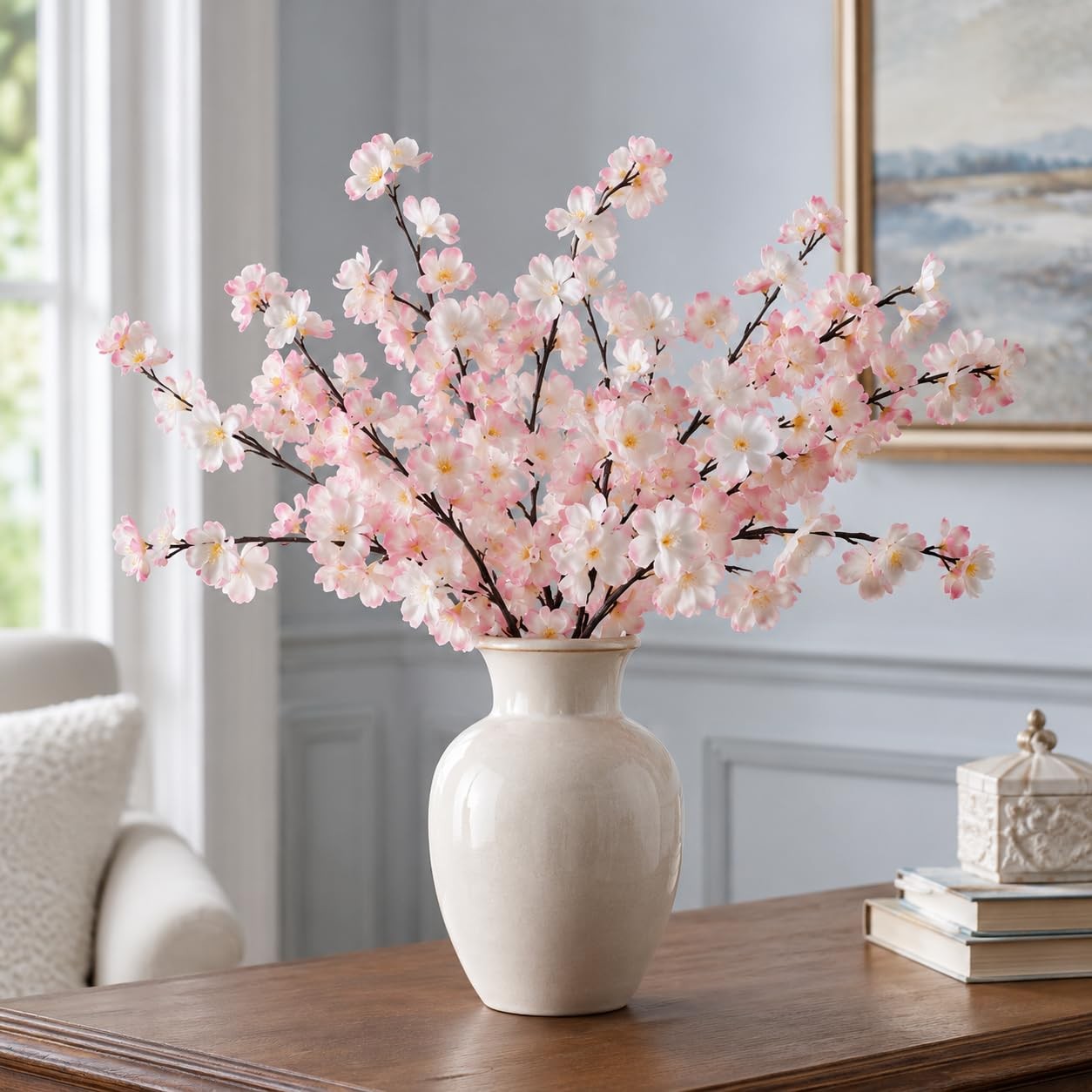 8 Pack Artificial Cherry Blossom Branches – 20 Inch Real Touch Silk Flowers w…