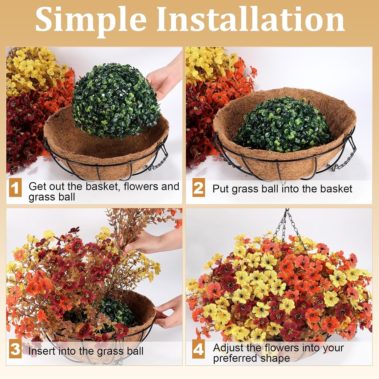 Mixed Color 2-Pack Artificial Hanging Baskets – Vibrant Fall Mums for Outdoors