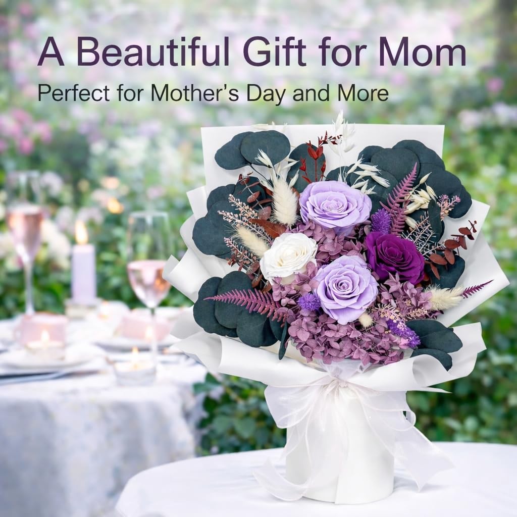 Preserved Flowers for Delivery, Purple Rose Bouquet Gift for Women and Mom, L…