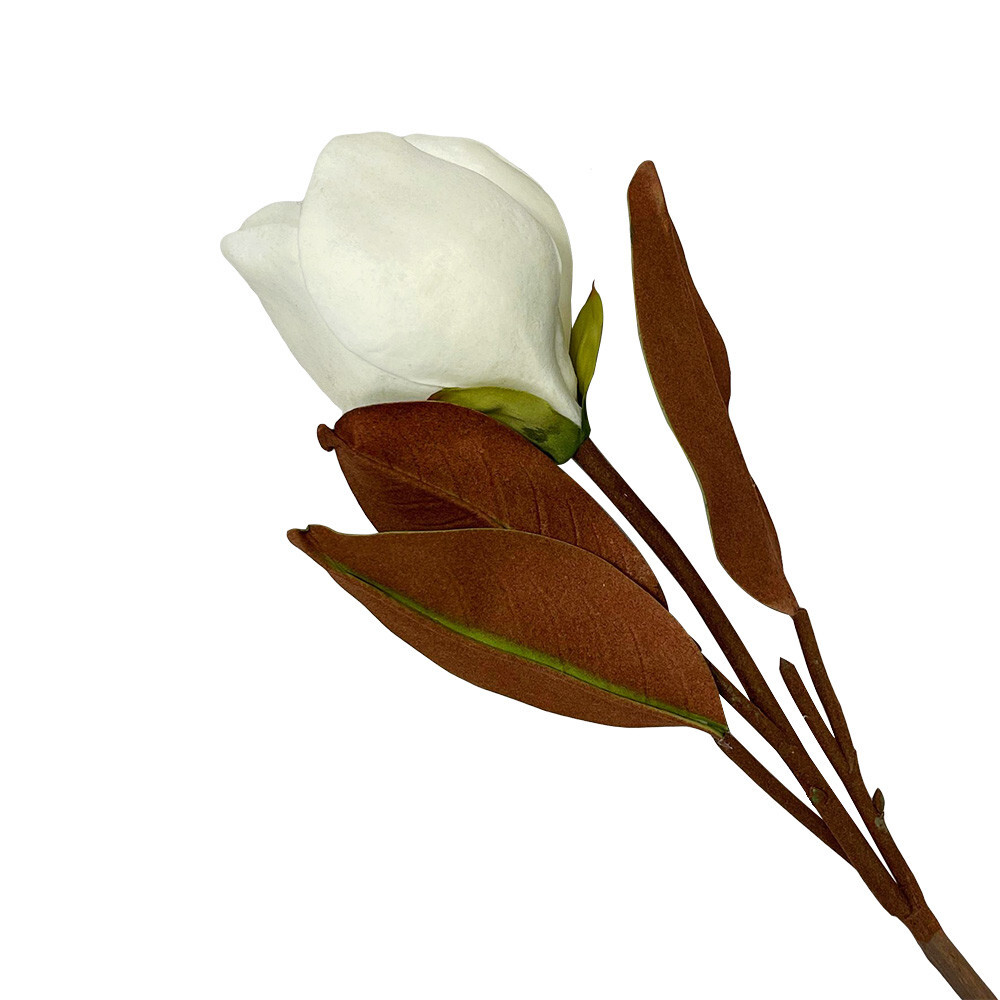 White Artificial Magnolia Stem, Real Touch Silk Floral for Wedding, Home Decor