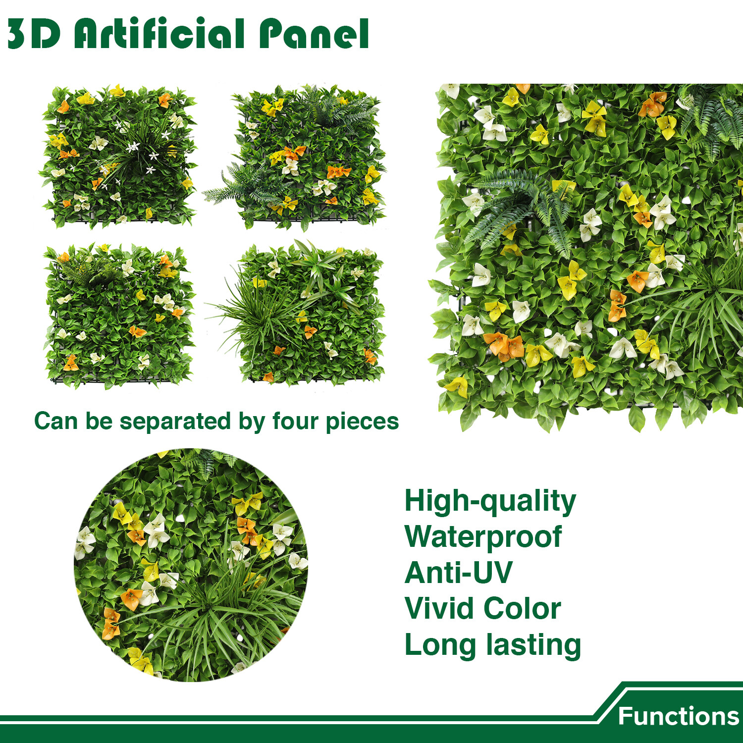40″ Artificial Grass Mats 3D Mixed Plant Wall Ledge Decor For Home Festival #6