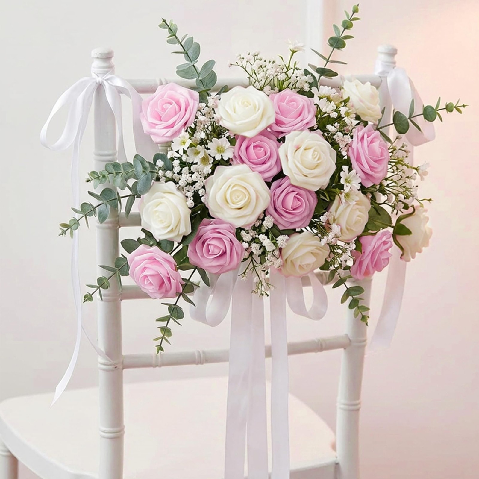 100 PCS Pink White Artificial Rose Flower Heads Foam Fake Roses Wedding DIY