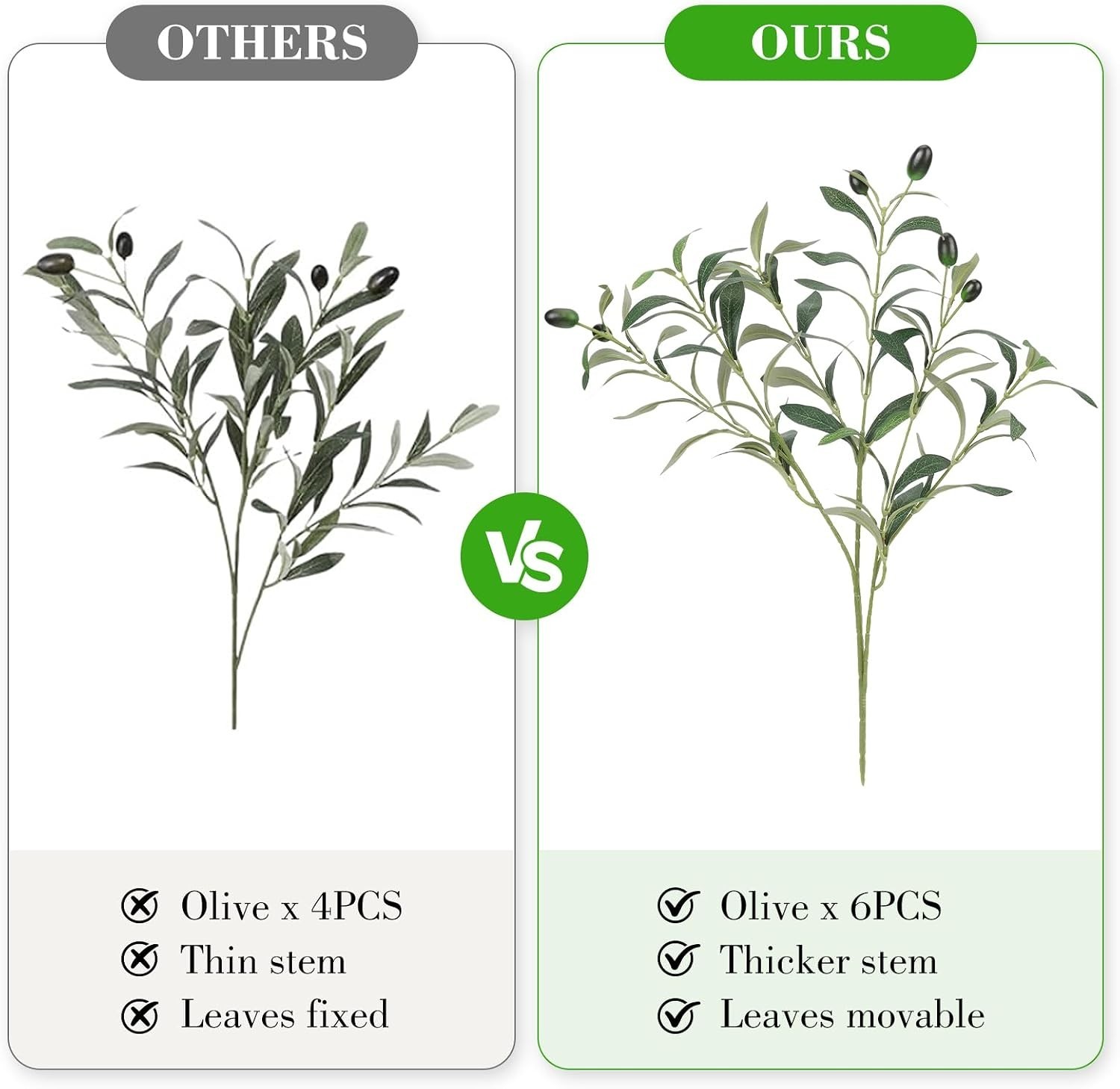 18in 10PCS Artificial Olive Branches for Vase Fake Greenery Stems | Faux Oliv…