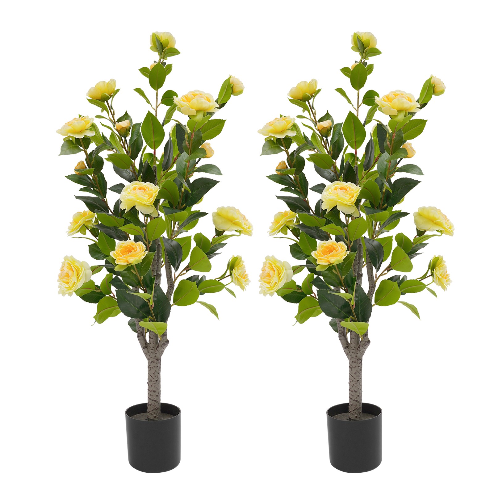 2 Pack Artificial Tea Rose Tree for Modern Home, Simulated Tea Rose Tree