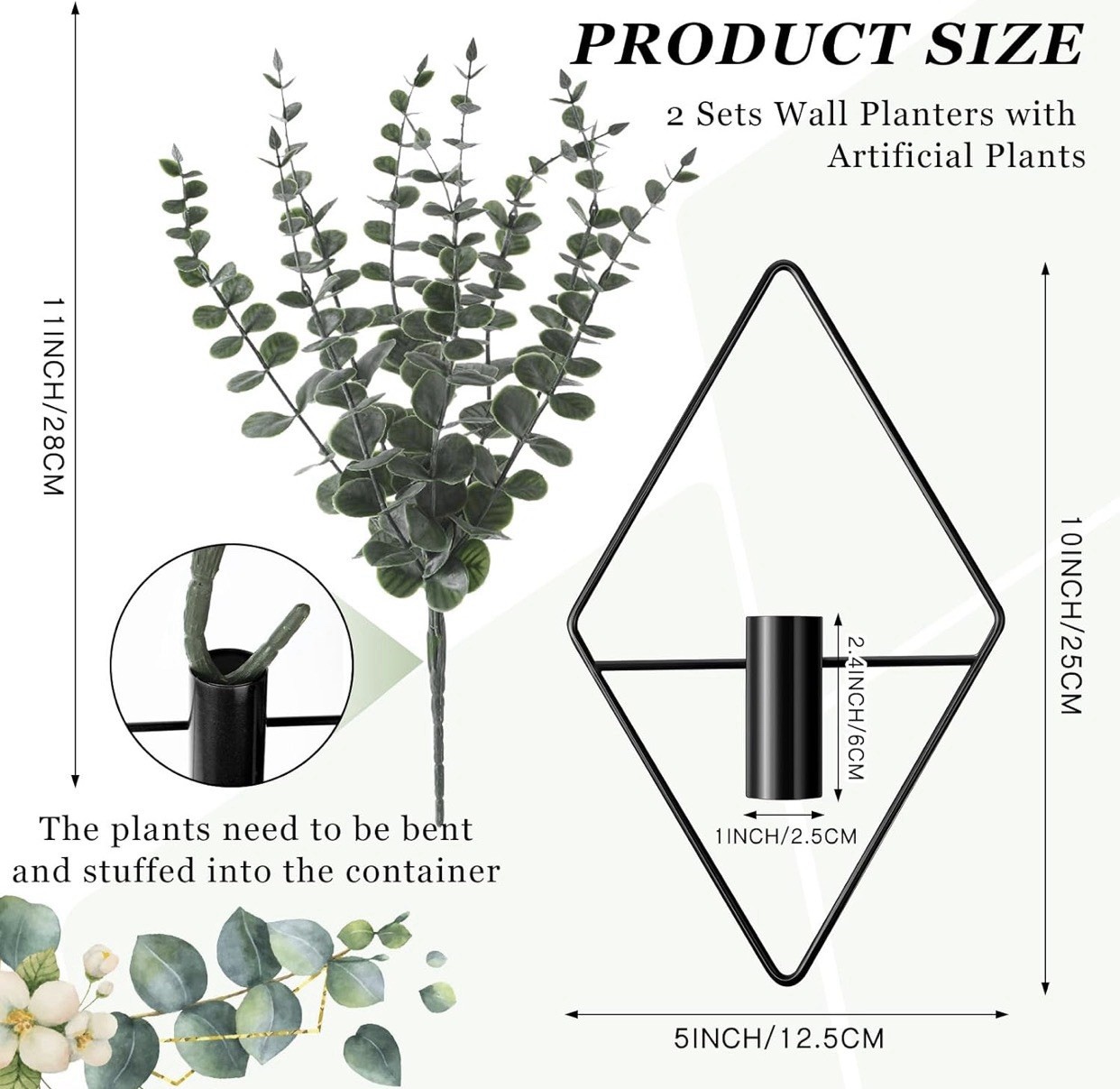 4 Pcs Indoor Hanging Planters 💚 Artificial Eucalyptus 💚 Metal Boho Vases