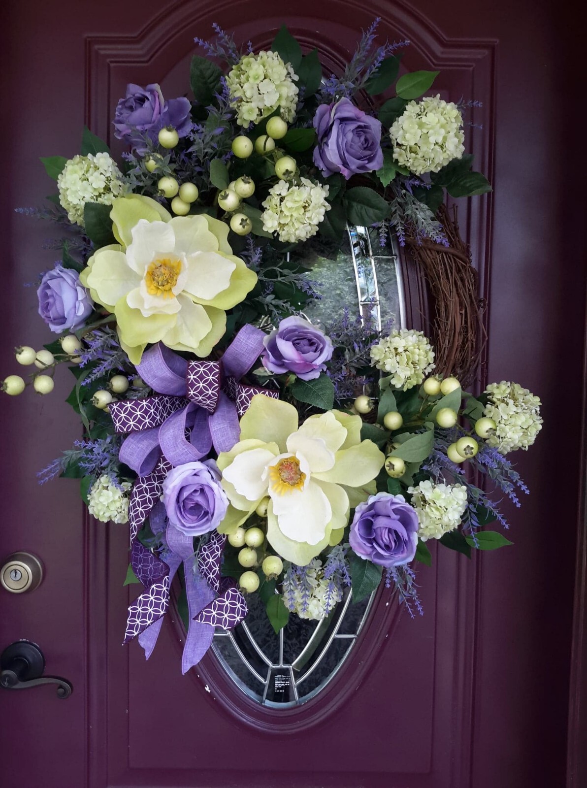 Summer Flower Door Wreath Magnolia Traditional Southern Style Decor Purple Rose