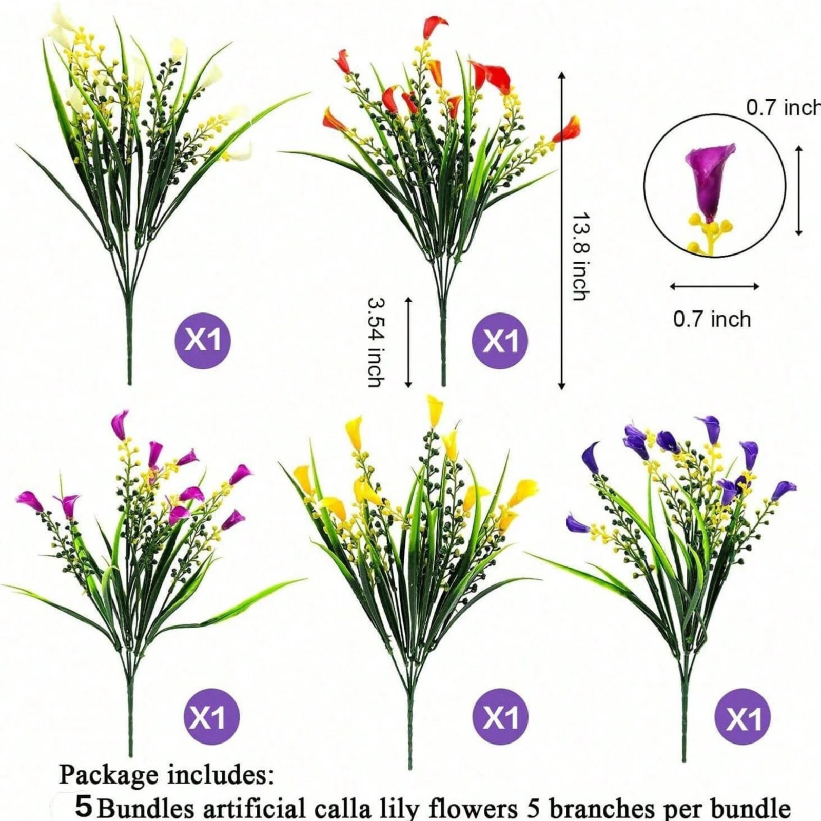 5 Bunch Artificial Calla Lily Flowers UV Resistant Fake Plan Outdoor Garden Deco