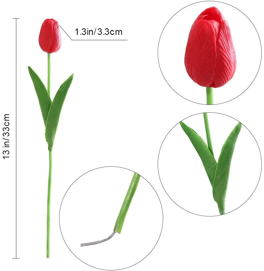 10/20x Faux Tulips Red Fake Tulips Realistic Artificial Flowers for Home Decor