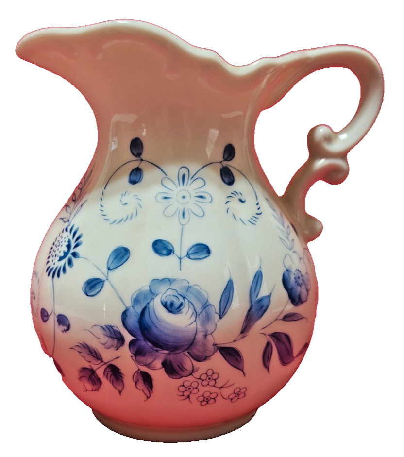 White & Blue Floral Small Pitcher Decorator Vase