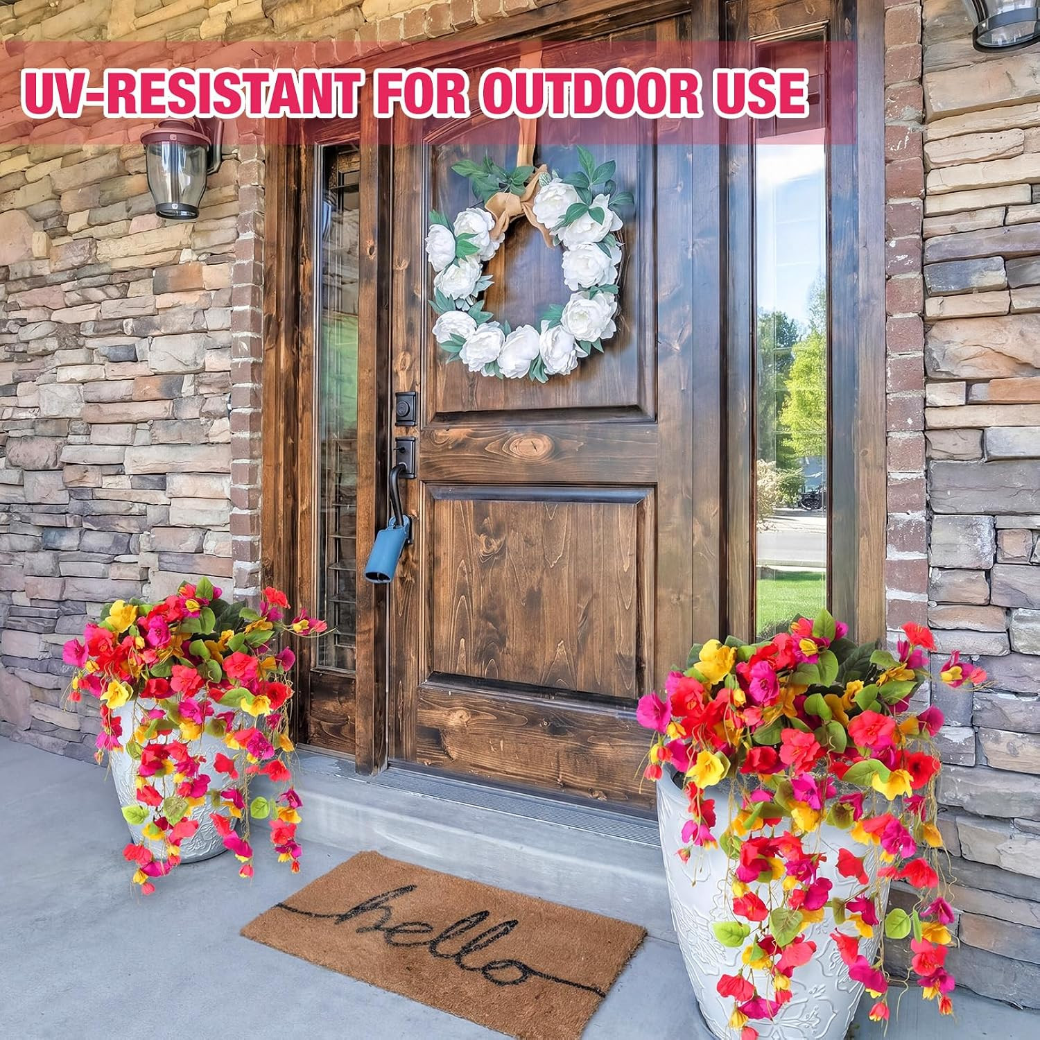 Multicolor UV Resistant Hanging Hibiscus Flowers for Outdoor Decor – 4 Bundles