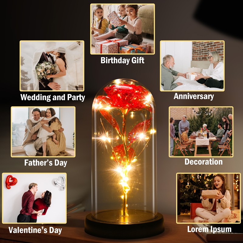 Rose LED Light Glass Gifts for Wife Women Her Girlfriend Valentine Birthday Gift