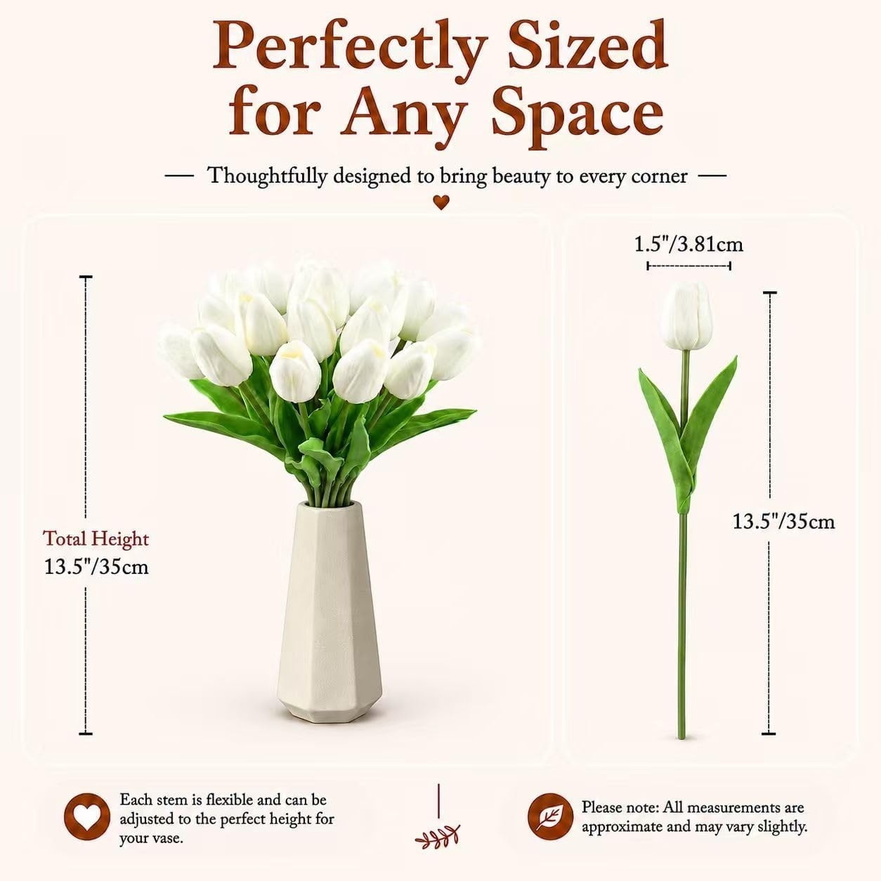 20 Flores De Tulipanes Artificiales, Flores De Tacto Real, Tulipan PU Blanco NEW
