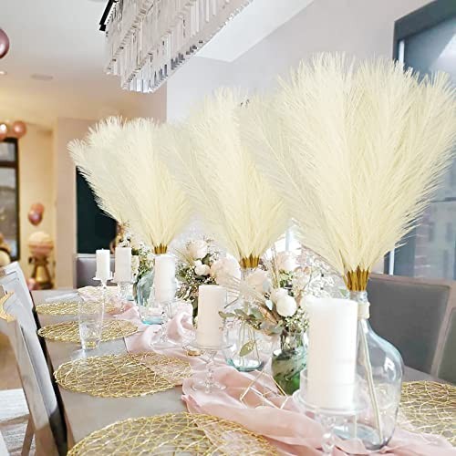 50PCS Faux Pampas Grass, 21.6″ Short Artificial Pompous Grass 50 PCS Beige