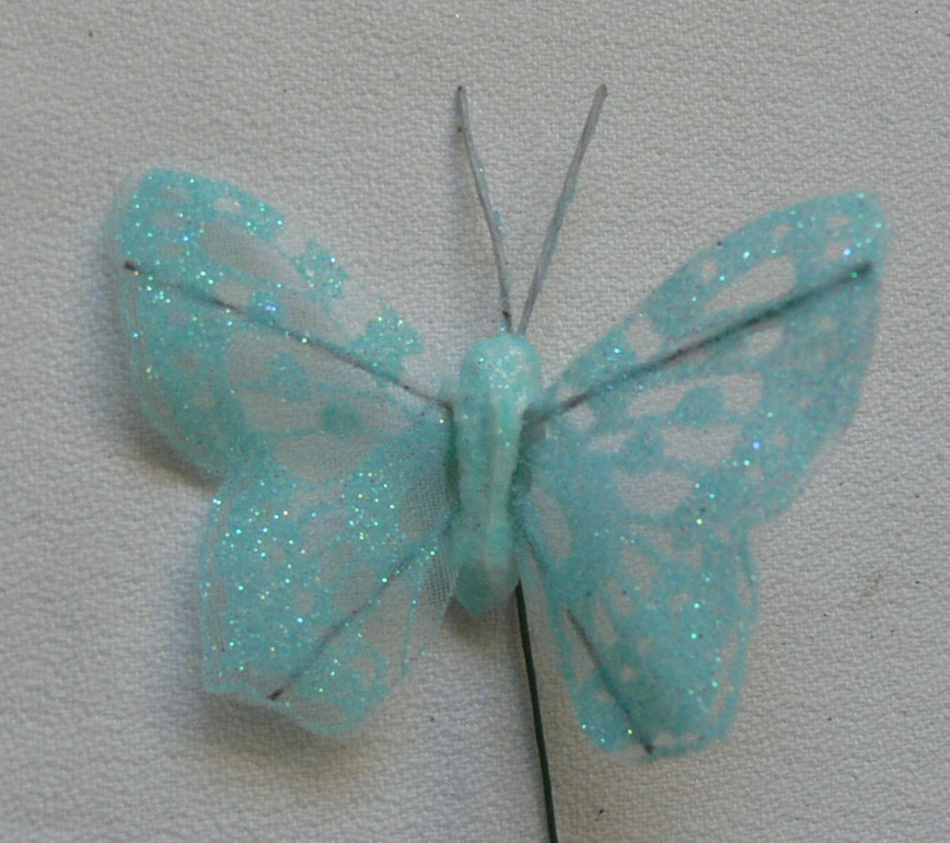 BUTTERFLY Pack 12 Piece LT BLUE – 40x65mm – Antennae’s + Stem 12cm long – KSCRT