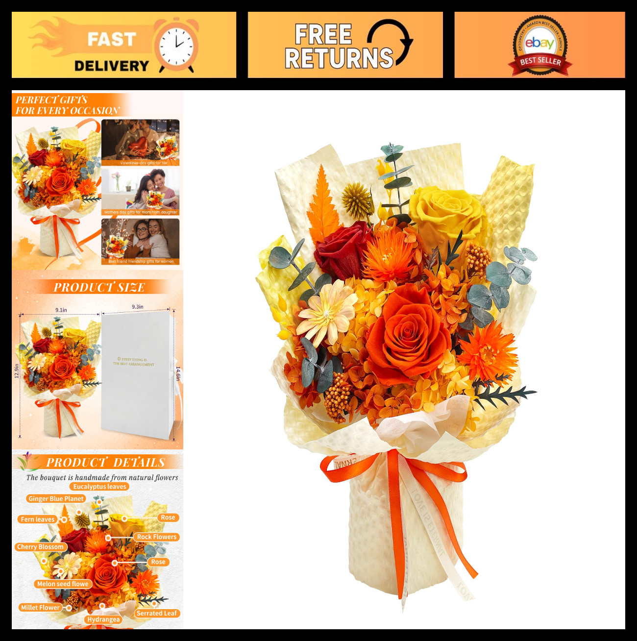 Preserved Flower Bouquet for Mother’s Day, Birthday Gifts for Women & Moms