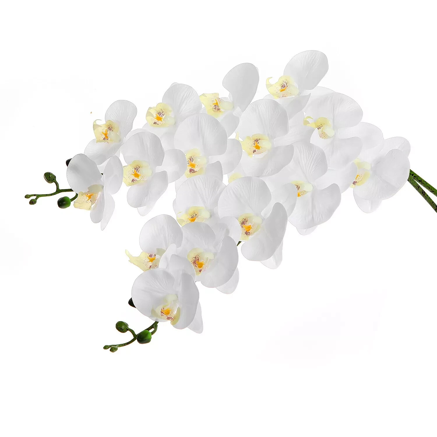 FLOWERY 2 Pcs 38’’ Artificial Real Touch Orchids Flowers 9 Heads Latex White