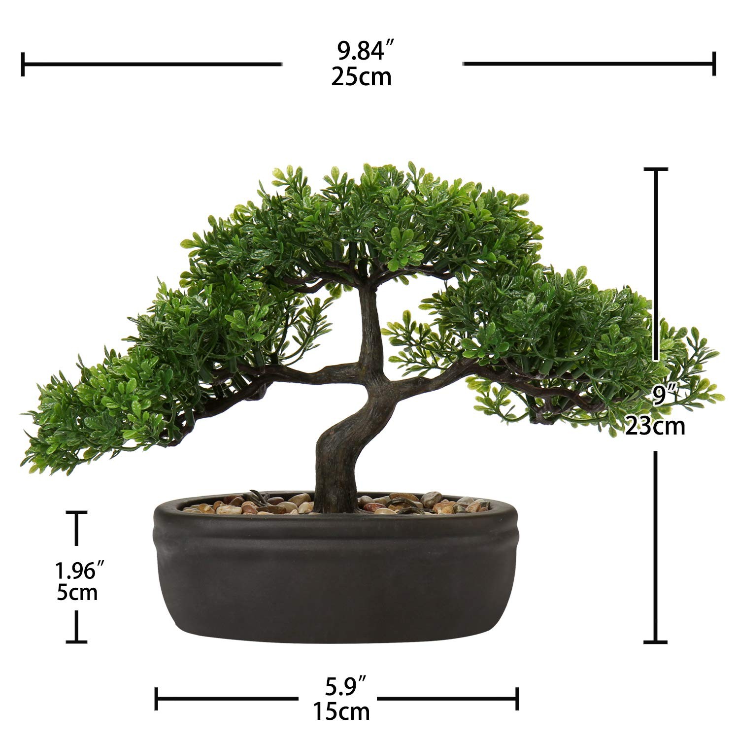 Artificial Bonsai Tree Juniper Faux Plants Indoor Small Fake 9in, Green Ficus