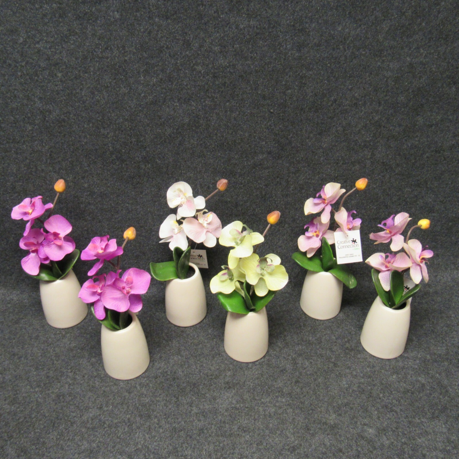 6 Pieces Single Stem Fabric Faux Orchid White Ceramic Pot Table Party Decor O2